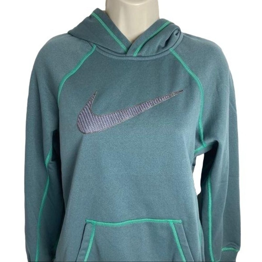 Nike Hoodie Green Swoosh Therma Training‎ Pullover Fleece Lined Womens Sz Medium - Picture 2 of 6
